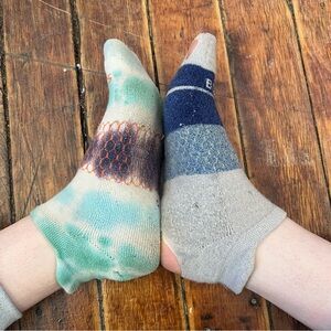 No-Show Cotton Blend Socks - Green & Gray